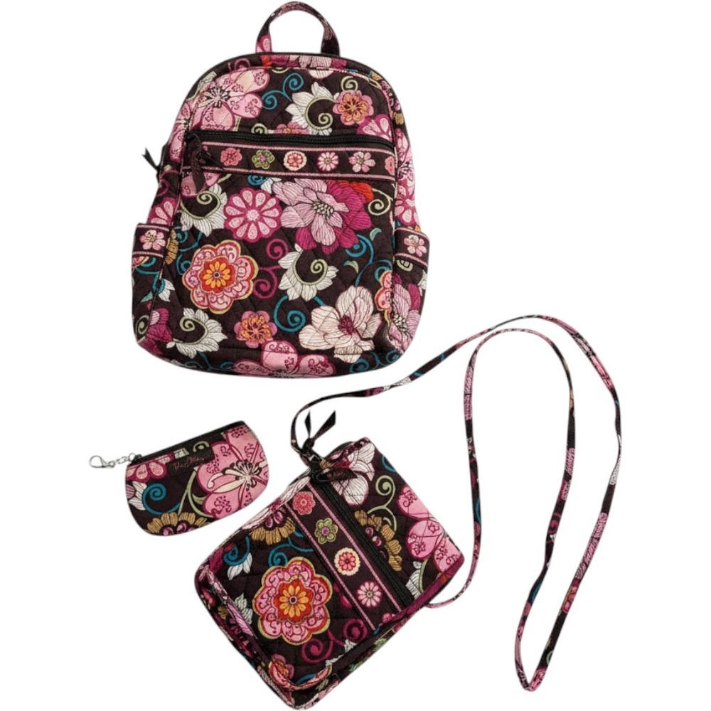 Vera‎ Bradley 3 Pc Retired Floral Set Campus Backpack Crossbody Coin Purse EUC
